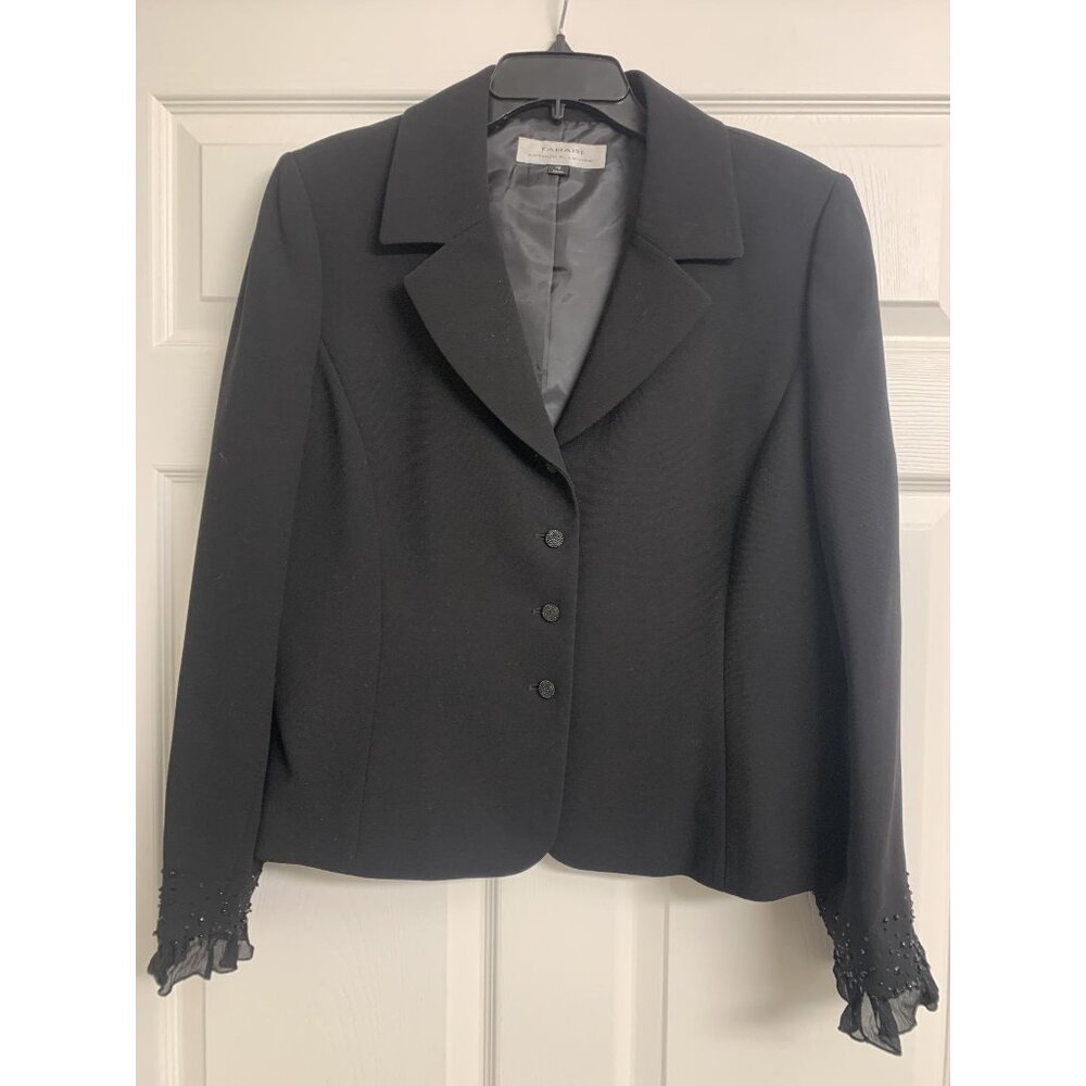Tahari Black Cropped Beaded Blazer Size 16